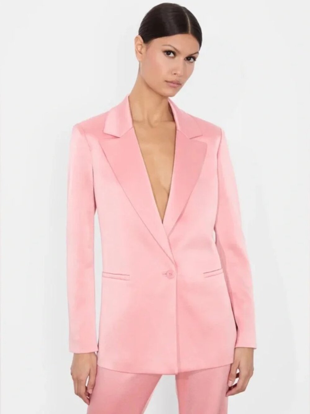NWT Alice + Olivia Denny Satin Boyfriend Blazer Primrose Pink Size 2